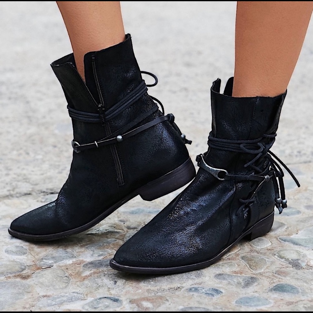 Free People side tie black boots
